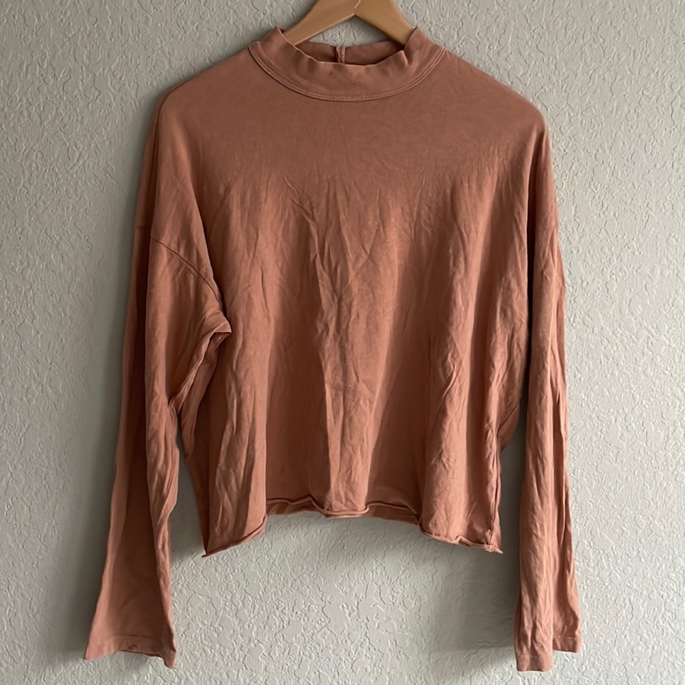 Aerie Muted Orange Mock Turtleneck Cropped Long Sleeve Tee Size L